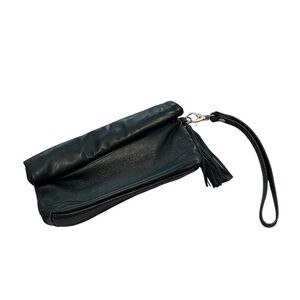 Garuglieri Italian Black Leather Fold Down Wristlet Clutch Bag